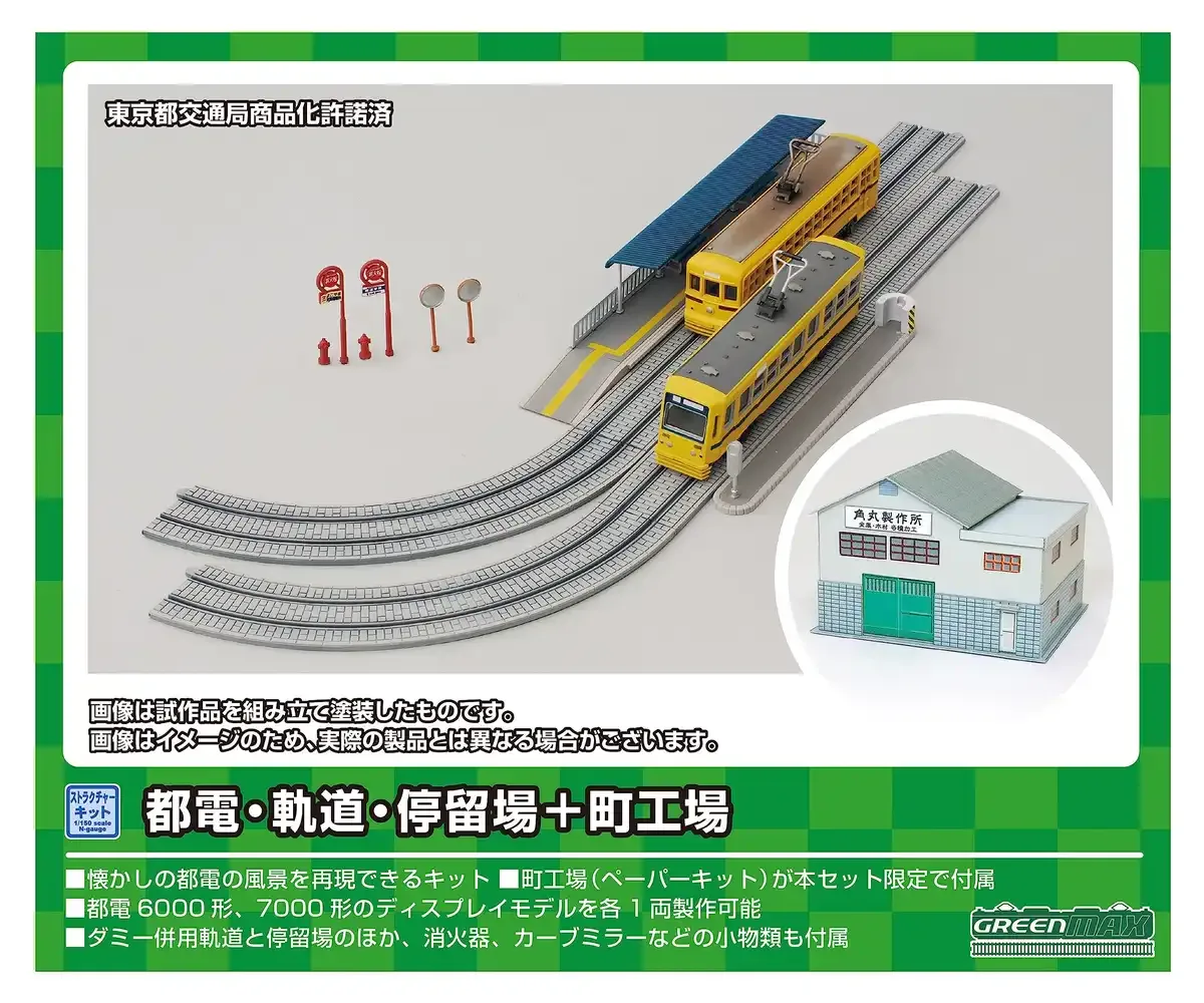 Greenmax N Gauge Streetcar Model Kit with Tracks and Stations Unpainted 9802