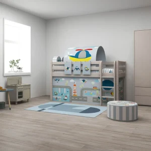 High Bed 120 cm with Ladder and Safety Rail, 90x200 cm, Grey