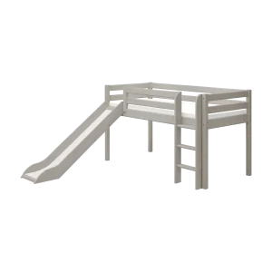 High Bed 120 cm with Slide and Ladder, 90x200 cm, Grey