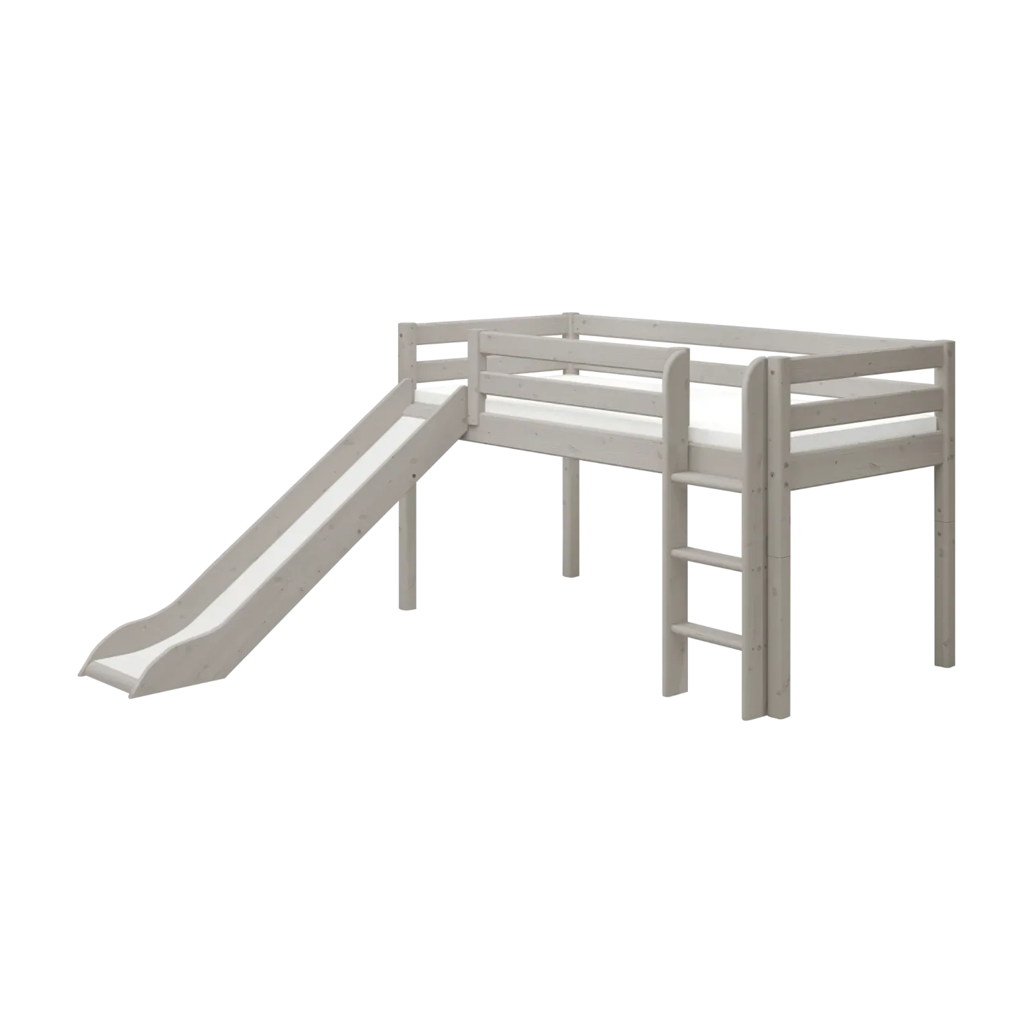 High Bed 120 cm with Slide and Ladder, 90x200 cm, Grey
