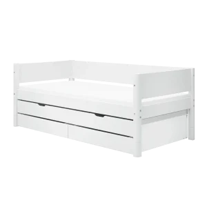 Single Bed 90x200 cm with Pull-out Bed 90x190 cm and Storage, White