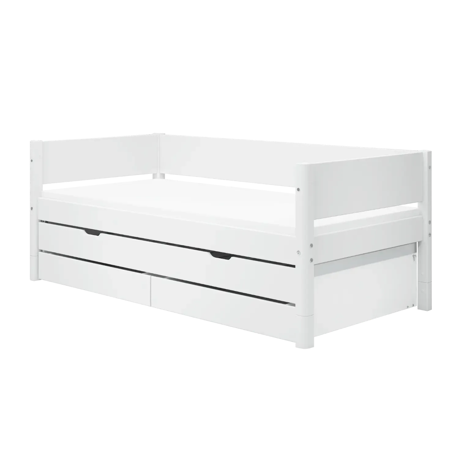Single Bed 90x200 cm with Pull-out Bed 90x190 cm and Storage, White